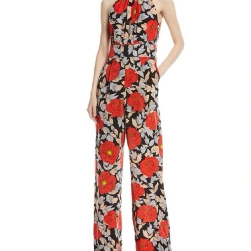 DVF 100% Silk High Neck Halter Jumpsuit in Boswell Black - Picture 1 of 11